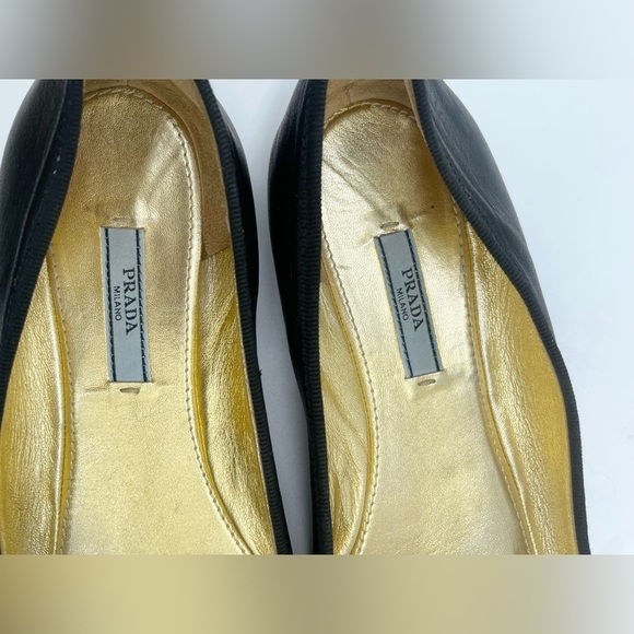 Prada black soft leather bow tie pointed toe ballet flats EU 38.5 - Picture 6 of 11